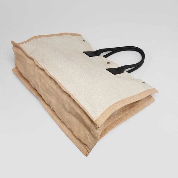 Yves Saint Laurent Natural Linen And Leather Rive Gauche Tote Bag - Picture 3 of 9